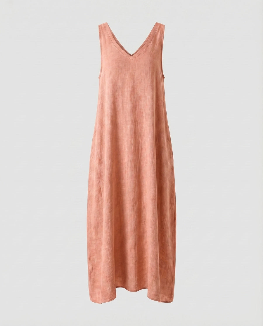 Kerstin Linen Dress with V-Neck in Pink