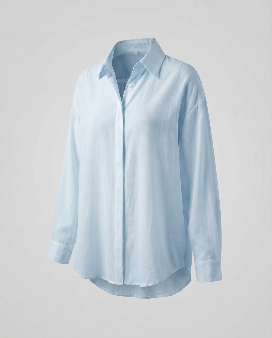 Kiara Casual Linen Blouse in Light Blue