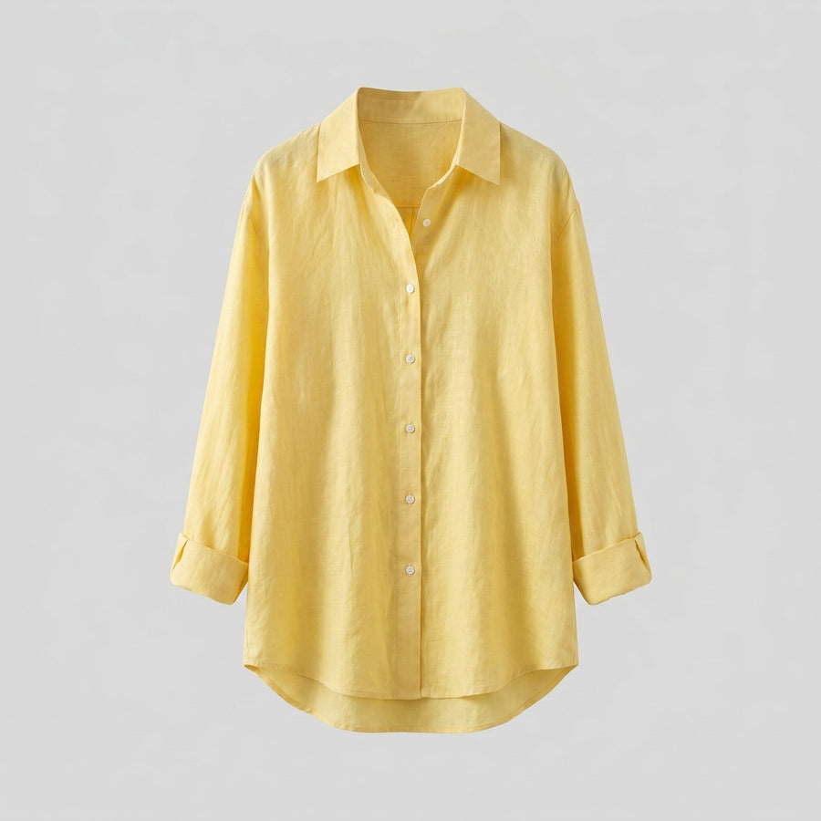 Kiara Casual Linen Blouse in Yellow