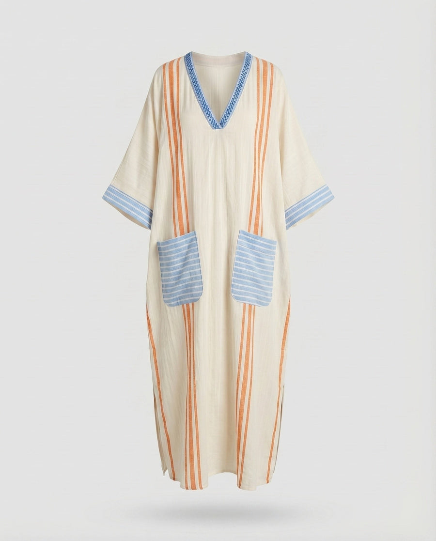 Kiara Maxi Dress with V-Neck and Pockets in Blue
