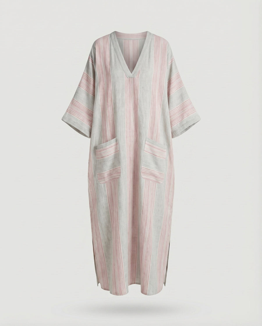 Kiara Maxi Dress with V-Neck and Pockets in Grey