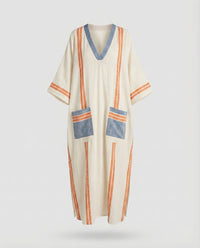 Kiara Maxi Dress with V-Neck and Pockets in Multicolour