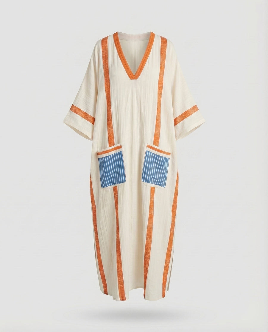 Kiara Maxi Dress with V-Neck and Pockets in Orange