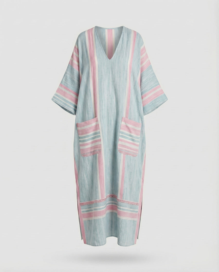 Kiara Maxi Dress with V-Neck and Pockets in Pink