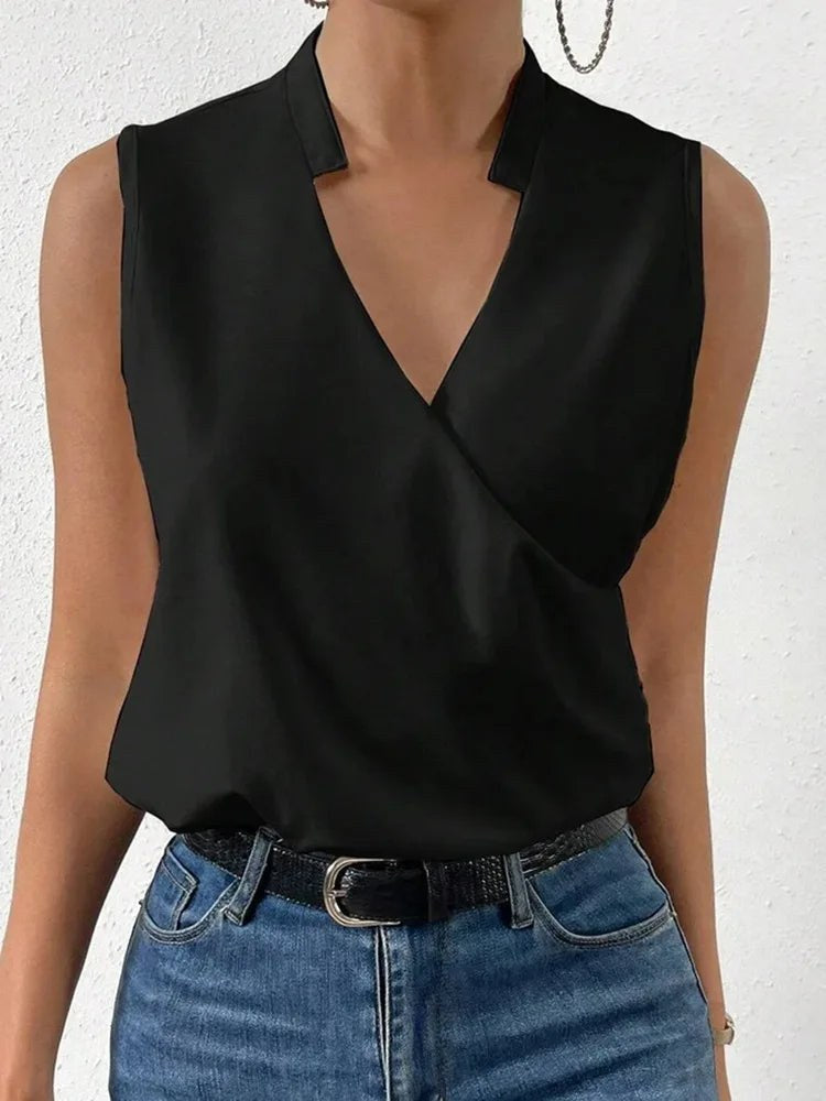 Kimara Women's Floral V-Neck Sleeveless Blouse in Black