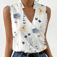 Kimara Women's Floral V-Neck Sleeveless Blouse in Blue