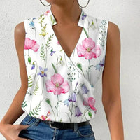 Kimara Women's Floral V-Neck Sleeveless Blouse in Pink