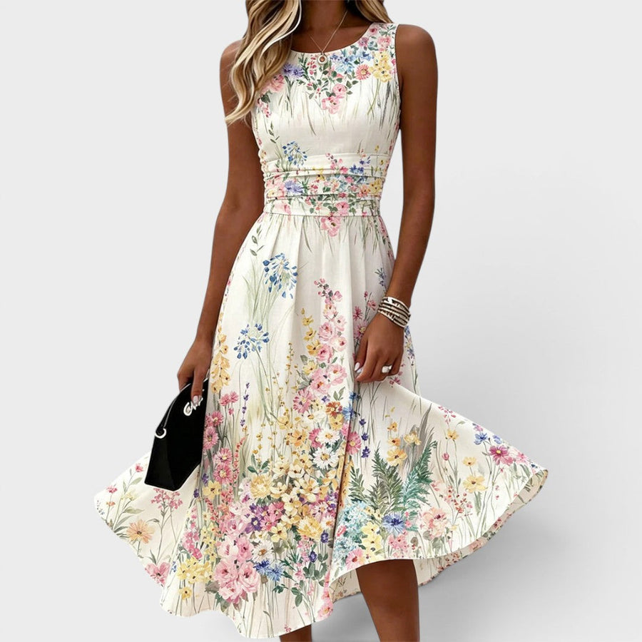 Kimberly | Women's Floral Crew Neck Midi Dress