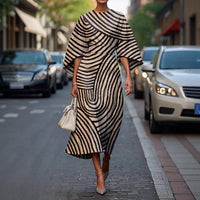 Kindra Women's Batwing Sleeve Midi Dress Abstract Print in Striped