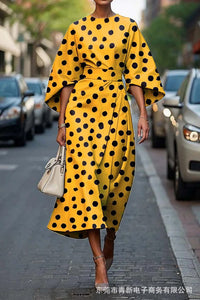 Kindra Women's Batwing Sleeve Midi Dress Abstract Print in Yellow