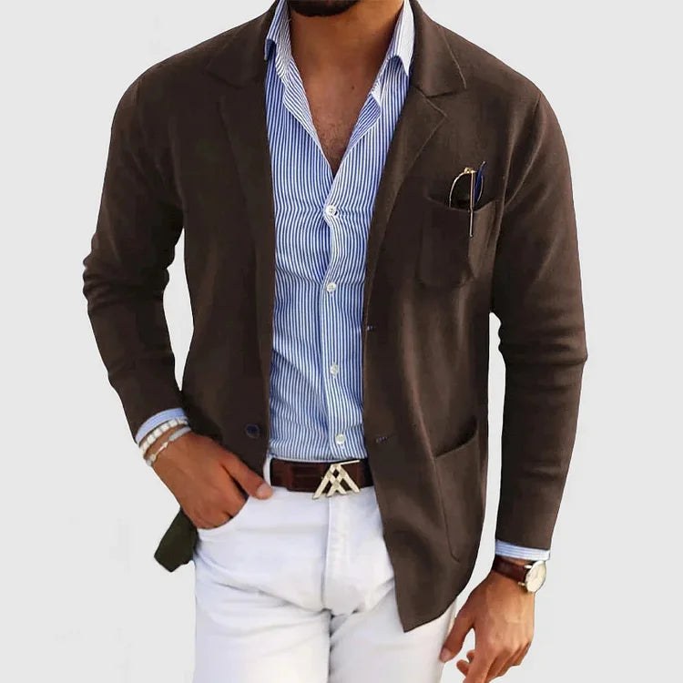 Koen Casual Knit Cardigan with Pockets in Brown