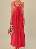 Koi Women's Embroidered Spaghetti Strap Maxi Dress Empire Waist