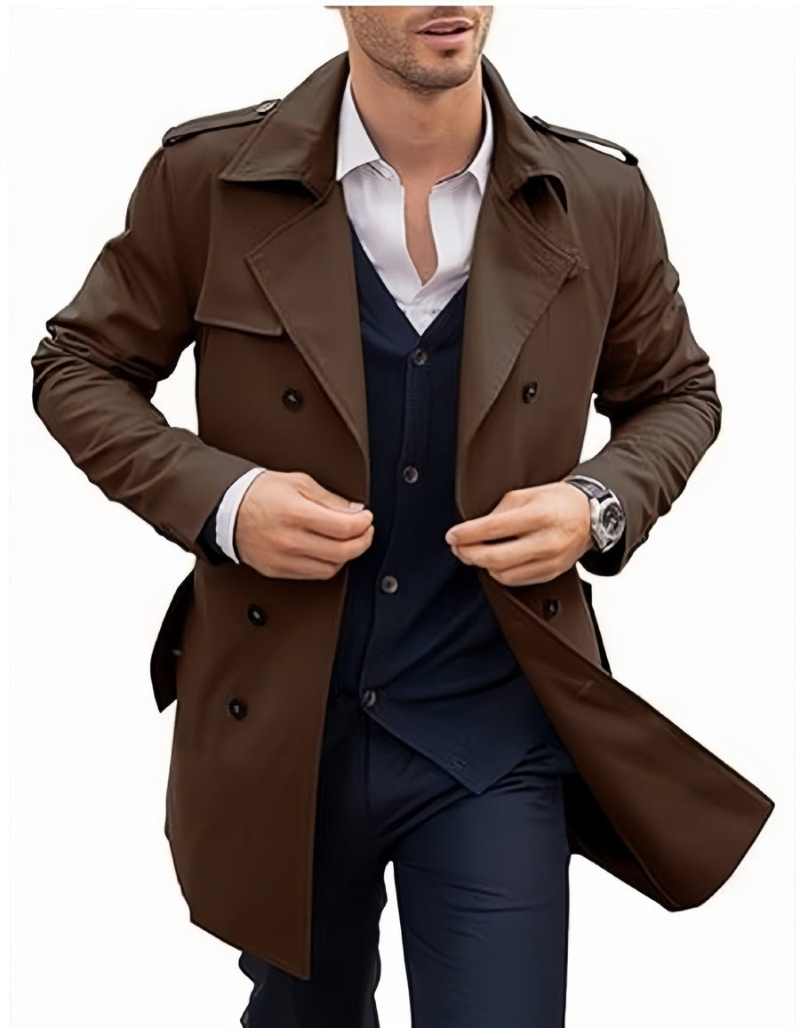 Konrad Elegant Trench Coat with Pockets in Brown
