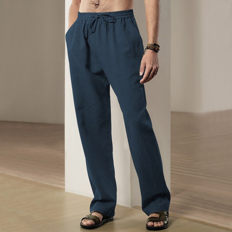 Konrad Linen Trousers with Elastic Waist and Side Pockets