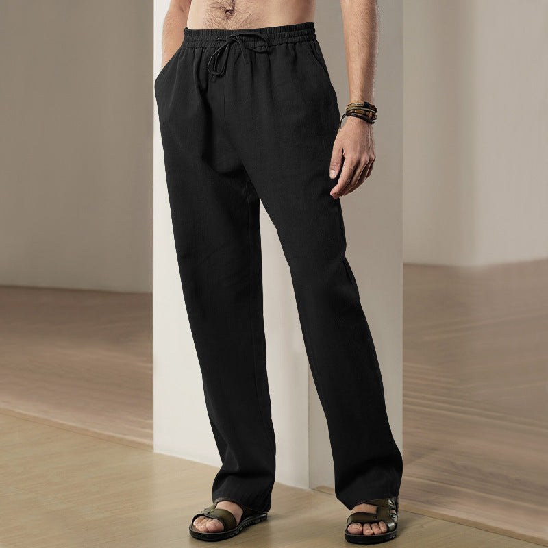 Konrad Linen Trousers with Elastic Waist and Side Pockets