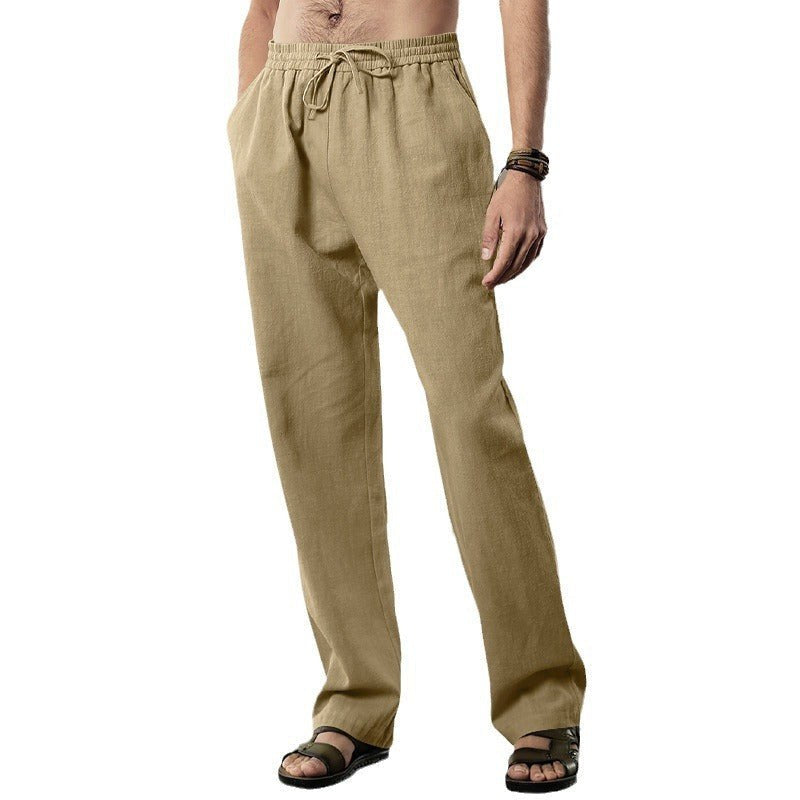 Konrad Linen Trousers with Elastic Waist and Side Pockets