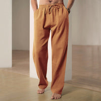 Konrad Linen Trousers with Elastic Waist and Side Pockets in Beige