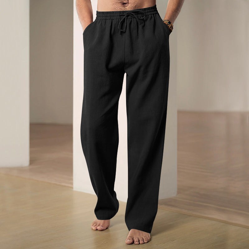 Konrad Linen Trousers with Elastic Waist and Side Pockets in Black