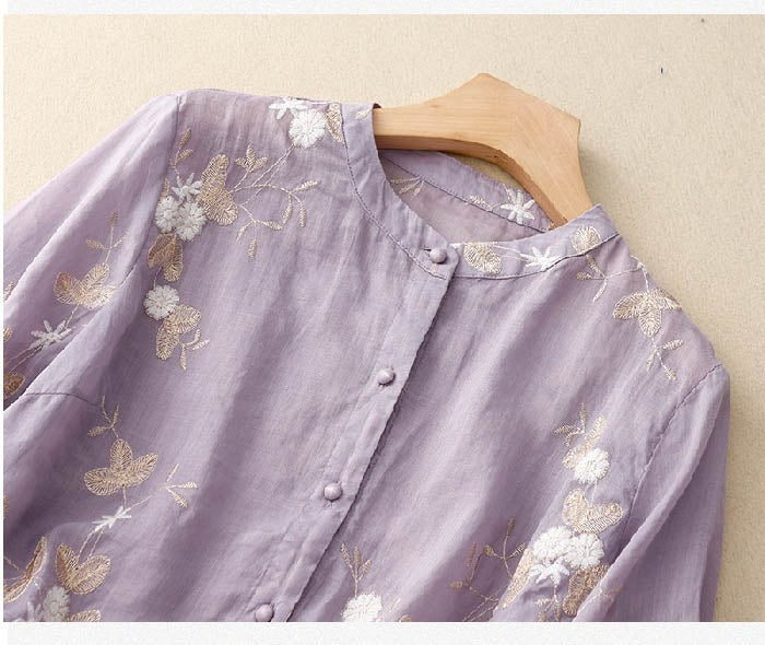 Kourtney Women's Floral Embroidered Blouse 3/4 Sleeve in Yellow