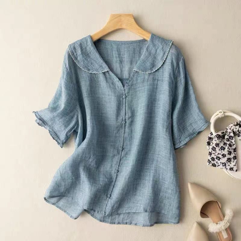 Kristi™ Vintage Blouse with Button Detail in Blue