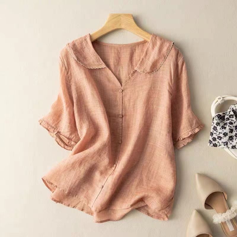 Kristi™ Vintage Blouse with Button Detail in Peach