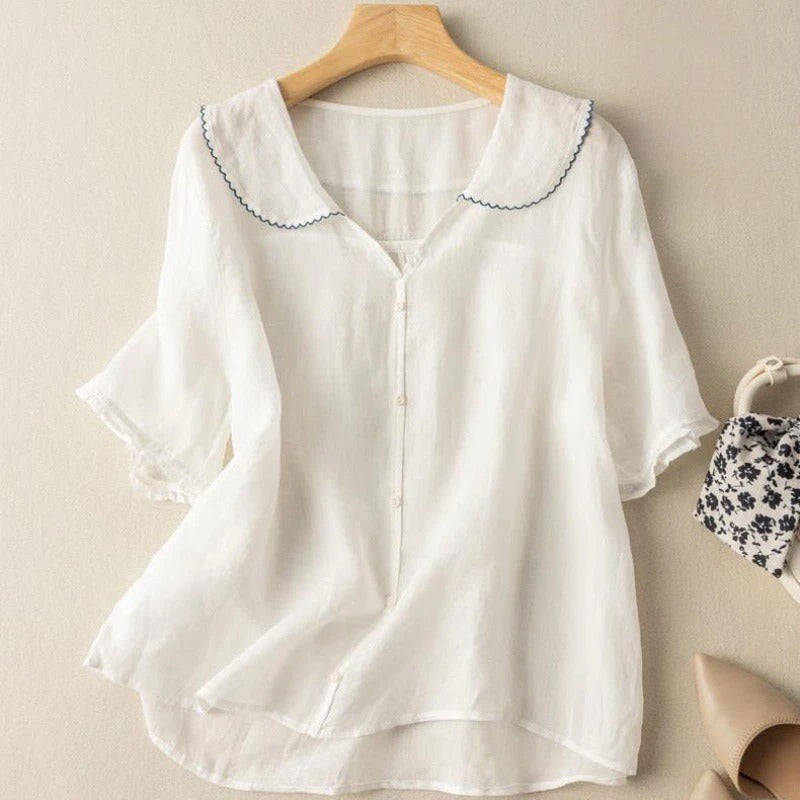 Kristi™ Vintage Blouse with Button Detail in White