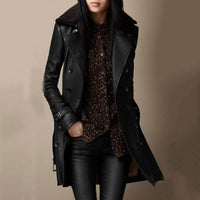 Freja | Women's 3/4 Double Breasted Shearling Collar Leather Jacket