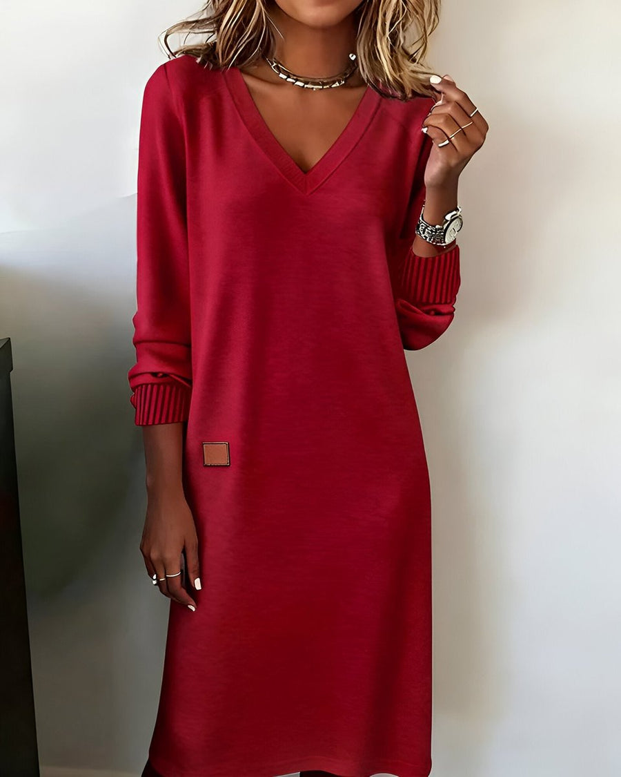 Lea | Women's Long Sleeve V-Neck Casual Elegant Midi Party Dress