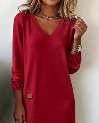 Lea | Women's Long Sleeve V-Neck Casual Elegant Midi Party Dress