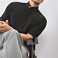 Kyoto Woven Band Collar Shirt in Charcoal