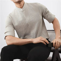 Kyoto Woven Band Collar Shirt in Khaki