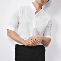 Kyoto Woven Band Collar Shirt in Khaki