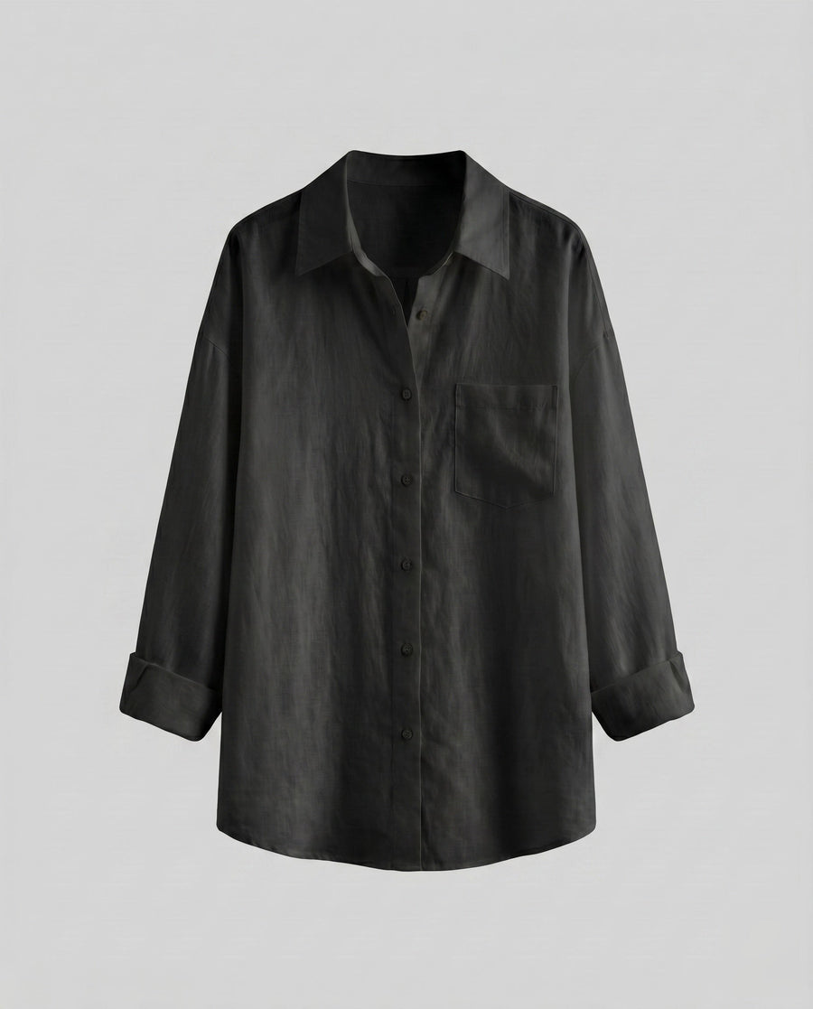 Kyra Casual Linen Blouse in Black