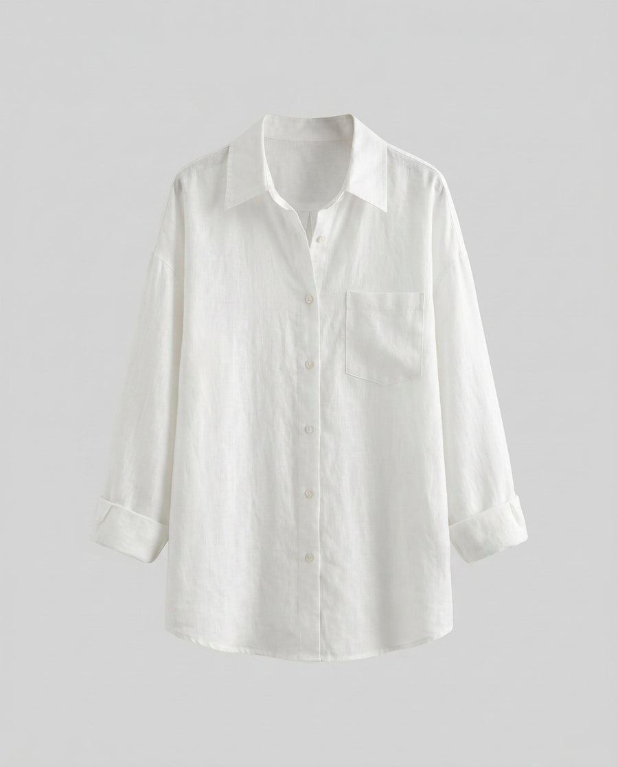 Kyra Casual Linen Blouse in Wolkenweiß