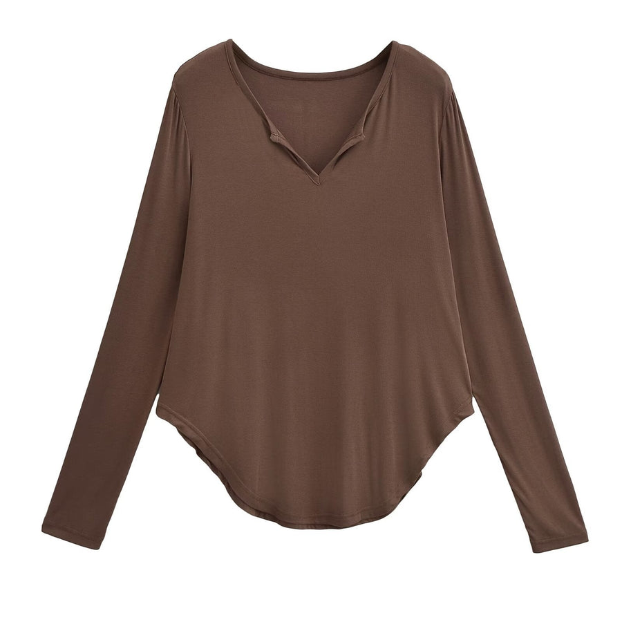 Kyra Casual Top with V-Neck in Brown