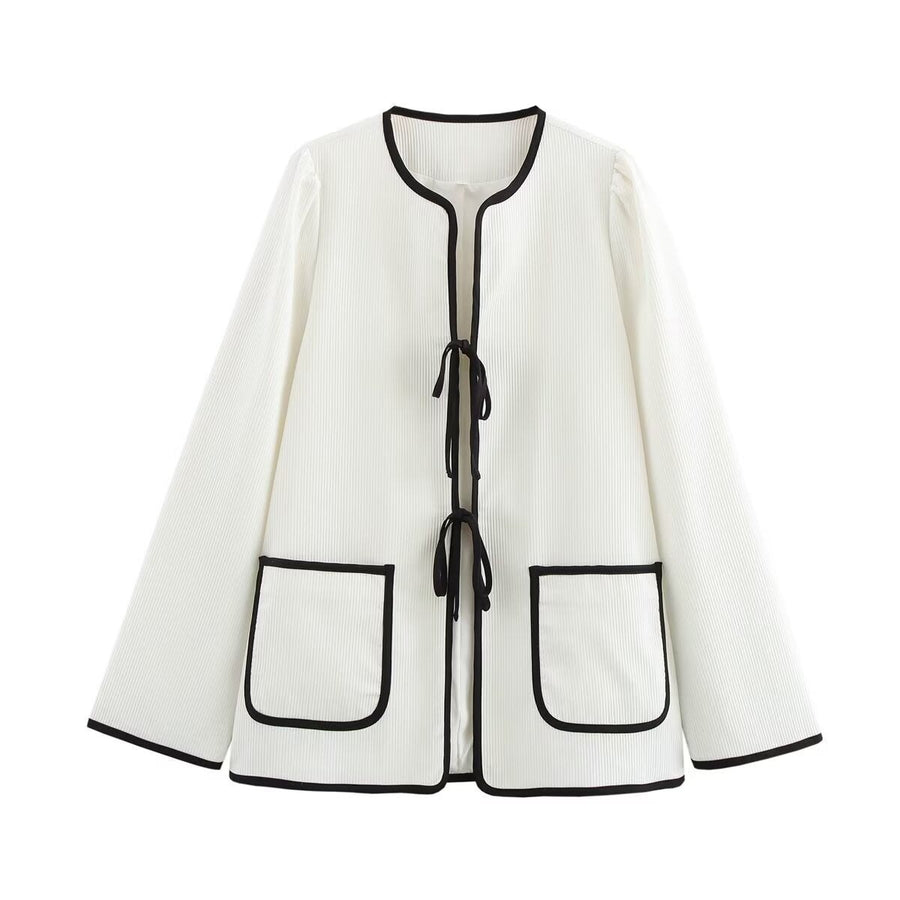 Kyra Jacket with Pockets and Belted in White