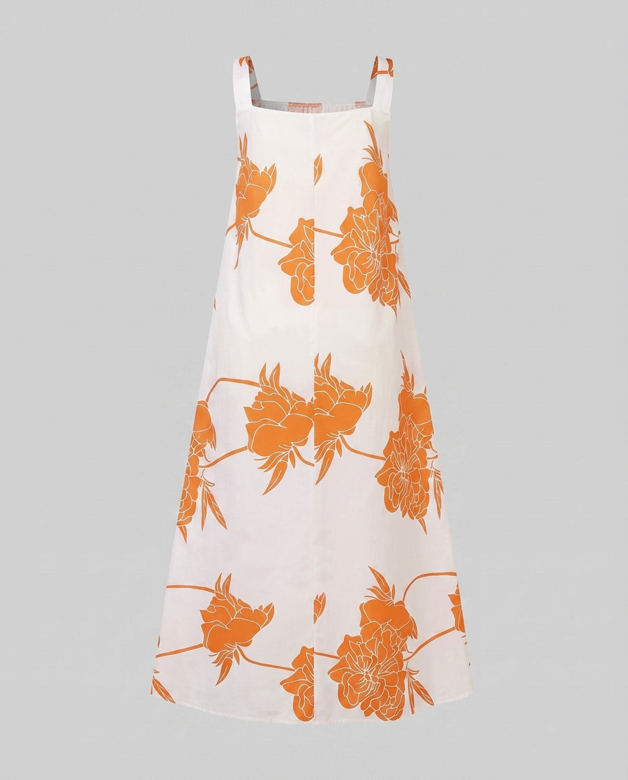 Kyra Linen Dress with Pockets and Pleated in Orange