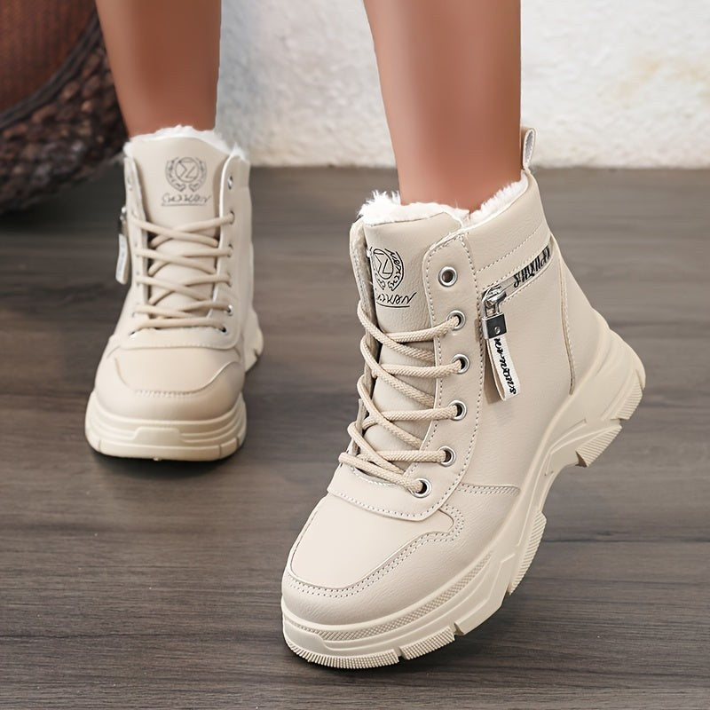 Kyra Warm Boots with Zip Front in Khaki