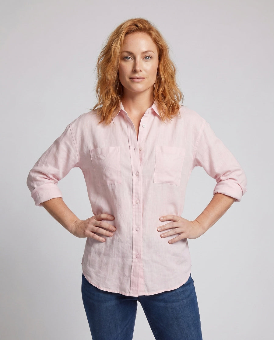 Lacey Casual Linen Blouse with Pockets
