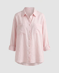 Lacey Casual Linen Blouse with Pockets in Light Pink
