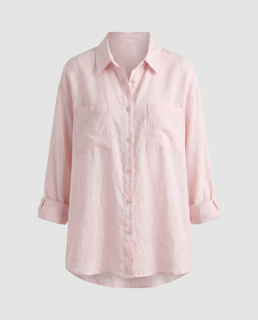 Lacey Casual Linen Blouse with Pockets in Light Pink