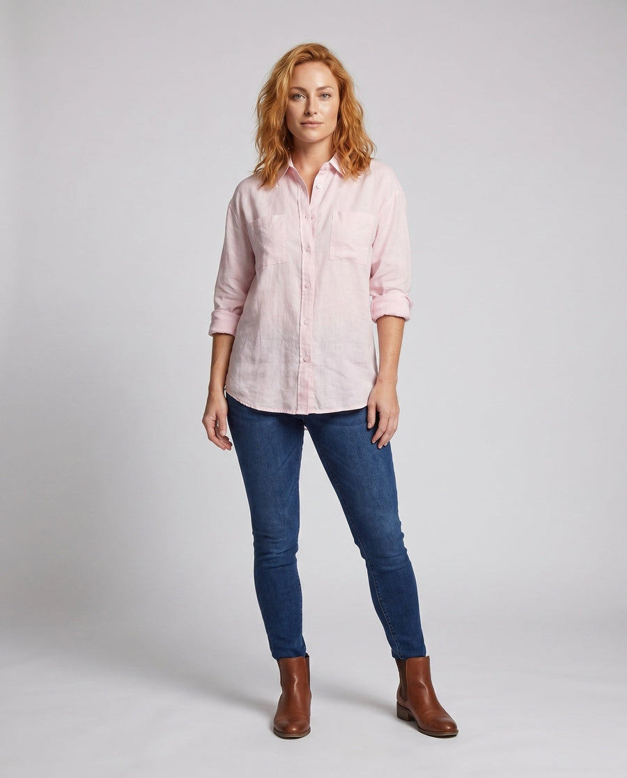 Lacey Casual Linen Blouse with Pockets