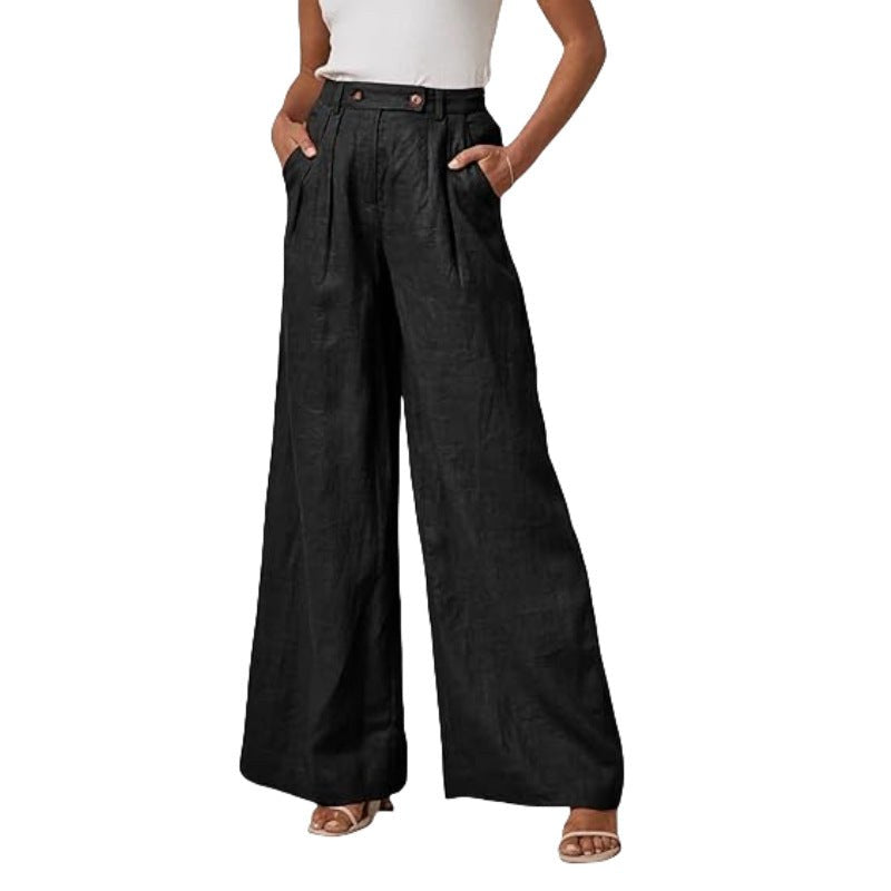 Lacey Elegant Linen Trousers in Black