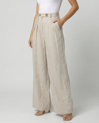 Lacey Elegant Linen Trousers in Dark Khaki