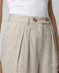Lacey Elegant Linen Trousers in Dark Khaki