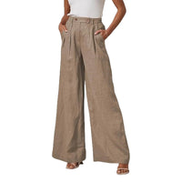 Lacey Elegant Linen Trousers in Dark Khaki
