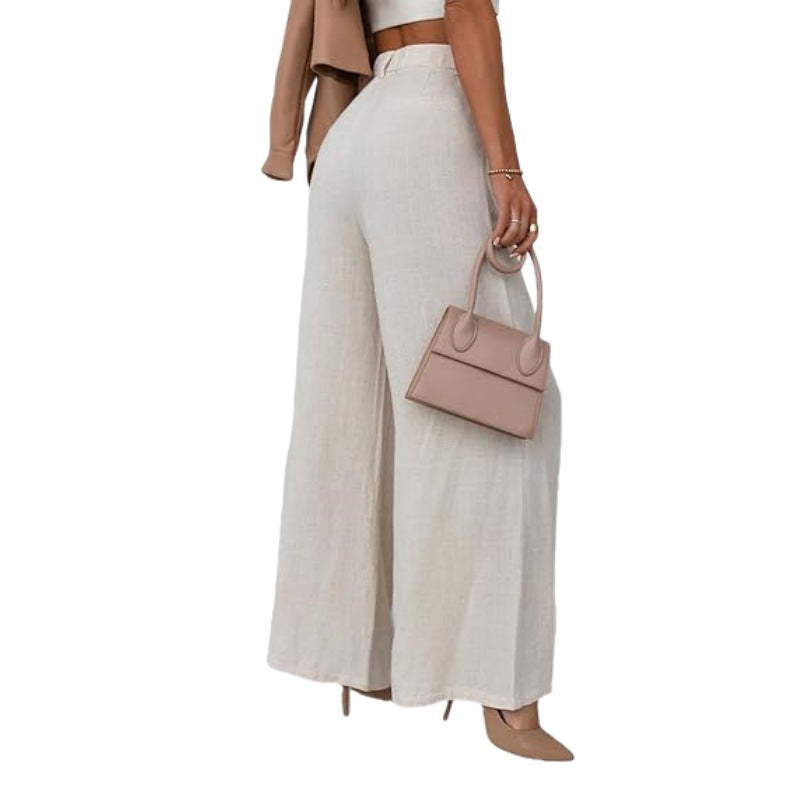 Lacey Elegant Linen Trousers in Light Khaki