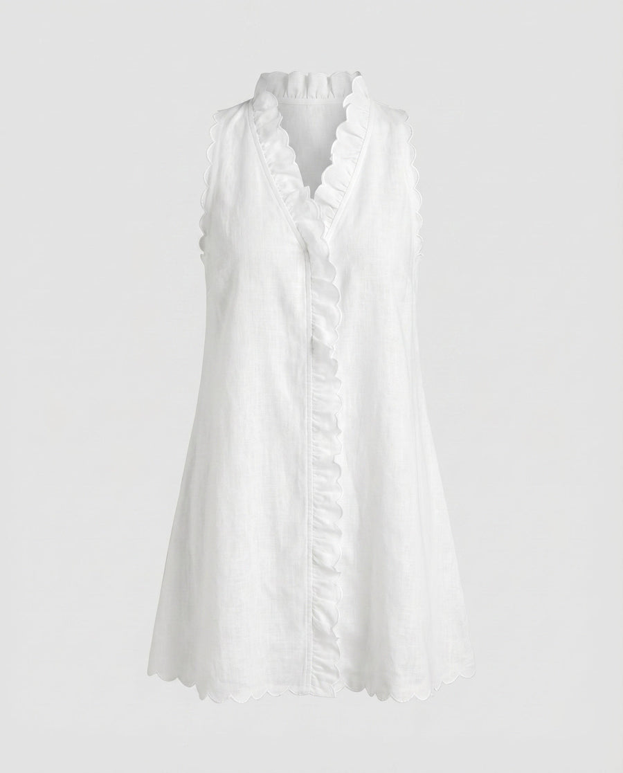Lacey Mini Dress with Pockets and Ruffles in Grey
