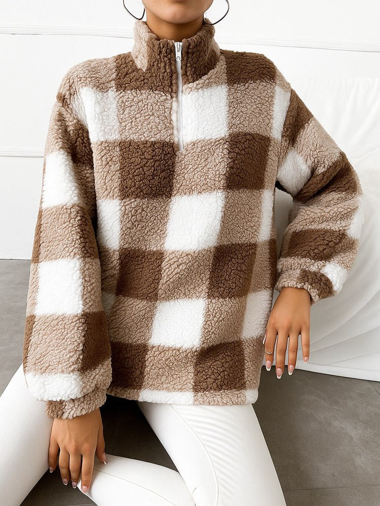 Lacey Sweater with Zip Front in Brown