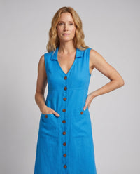 Lael Linen Midi Dress with Button Front and Side Pockets